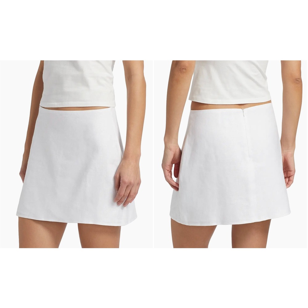 Reformation White 100% Linen Mini Skirt Zip Back Size 0 Lined Back Zipper